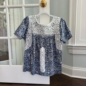 NEW Mi Golondrina Liliana Azul Dainty Blue Floral Specialty Blouse Top sz Small